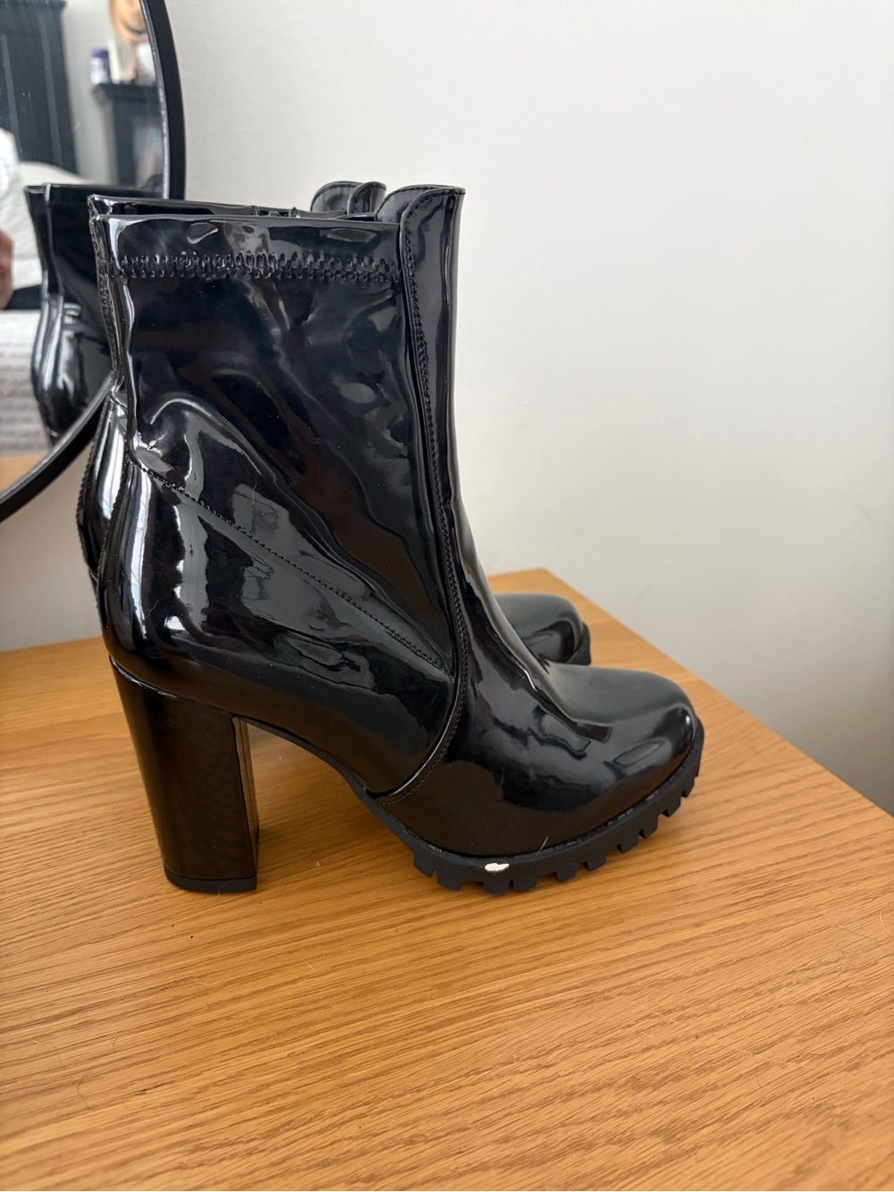 Shiny Black Patent Chunky Lug Booties - Picture 4 of 4